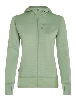 Bluza termoaktywna damska z kapturem Icebreaker Merino Blend 300 RealFleece Descender LS Zip Hoodie jasnozielona