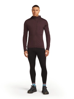 Bluza termoaktywna z kapturem Icebreaker Merino Blend 200 RealFleece Descender LS Zip Hoodie bordowa