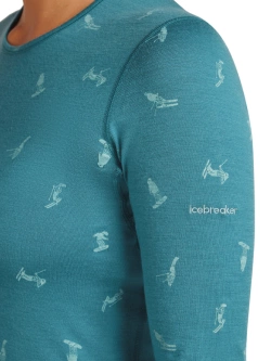 Koszulka termiczna damska z długim rękawem Icebreaker Merino 200 Oasis LS Crewe Snow Day niebieska