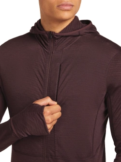 Bluza termoaktywna z kapturem Icebreaker Merino Blend 200 RealFleece Descender LS Zip Hoodie bordowa
