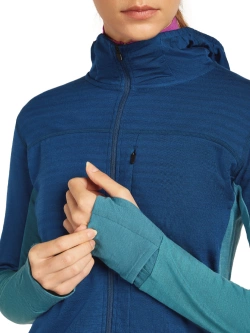 Bluza termoaktywna damska z kapturem Icebreaker Merino Blend 300 RealFleece Descender LS Zip Hoodie niebieska