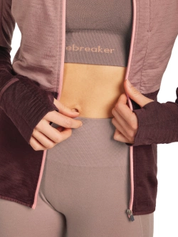 Bluza termoaktywna damska z kapturem Icebreaker Merino Blend 200 RealFleece Descender LS Zip Hoodie bordowo-różowa