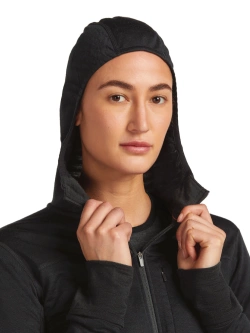 Bluza termoaktywna damska z kapturem Icebreaker Merino Blend 300 RealFleece Descender LS Zip Hoodie czarna