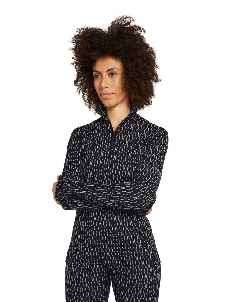 Koszulka termiczna damska z długim rękawem i zamkiem do połowy Icebreaker Merino 260 Vertex On-Piste czarno-biała