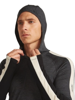 Koszulka termiczna z kapturem Icebreaker Merino 200 Oasis+ LS Half Zip Hoodie czarno-szaro-biała