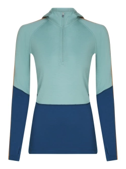 Koszulka termiczna damska z kapturem Icebreaker Merino 200 Oasis+ LS Half Zip Hoodie niebiesko-pomarańczowa