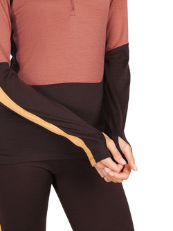 Koszulka termoaktywna damska z długim rękawem i kapturem Icebreaker 200 Sonebula z zamkiem do połowy, pomarańczowo-brązowa