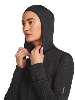 Bluza termoaktywna damska z kapturem Icebreaker Merino Blend 200 RealFleece Descender LS Zip Hoodie ciemnoszara