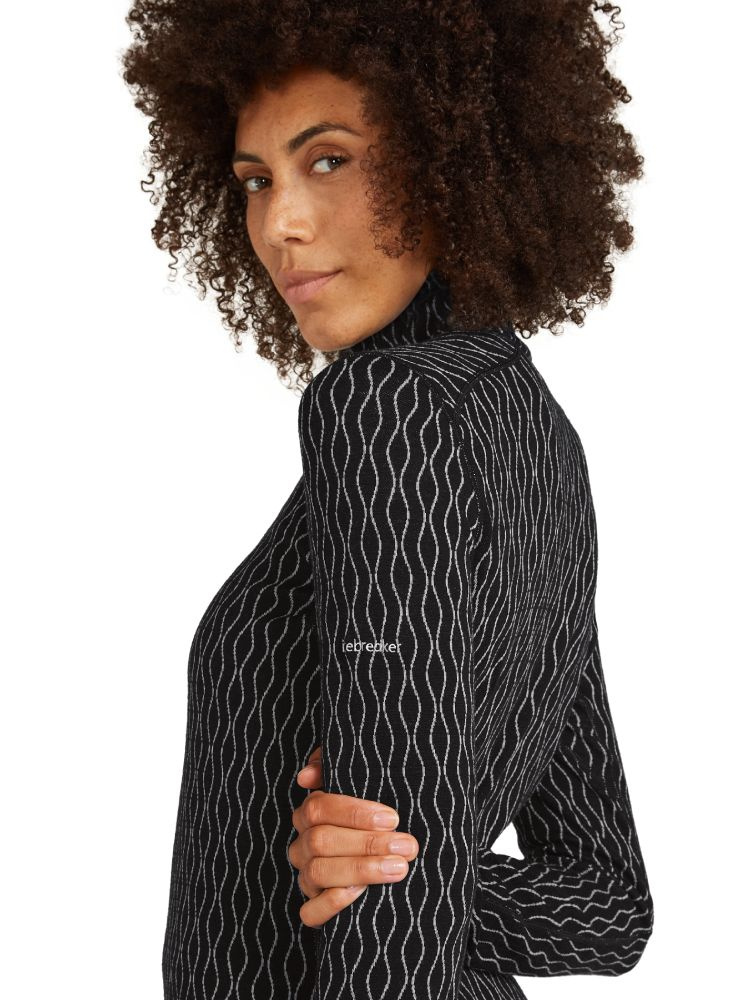 Koszulka termiczna damska z długim rękawem i zamkiem do połowy Icebreaker Merino 260 Vertex On-Piste czarno-biała