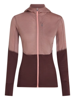 Bluza termoaktywna damska z kapturem Icebreaker Merino Blend 200 RealFleece Descender LS Zip Hoodie bordowo-różowa