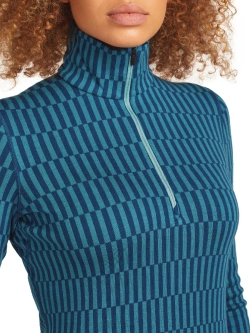 Koszulka termiczna damska z długim rękawem Icebreaker Merino 260 Tech Vertex LS Half Zip Snow Grid AOP z półzamkiem niebieska