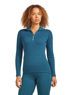Koszulka termiczna damska z długim rękawem Icebreaker Merino 260 Tech Vertex LS Half Zip Snow Grid AOP z półzamkiem niebieska