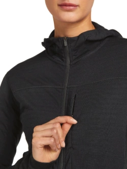 Bluza termoaktywna damska z kapturem Icebreaker Merino Blend 300 RealFleece Descender LS Zip Hoodie czarna