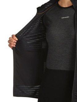 Bluza termoaktywna damska z kapturem Icebreaker Merino Blend 300 RealFleece Descender LS Zip Hoodie czarna