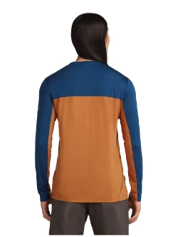 Koszulka termiczna z długim rękawem Icebreaker Merino Blend 150 Cool-Lite™ Sphere LS Tee Colour Block z okrągłym dekoltem, brązowo-niebieska
