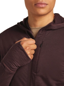 Bluza termoaktywna z kapturem Icebreaker Merino Blend 200 RealFleece Descender LS Zip Hoodie bordowa
