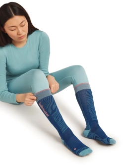 Skarpety damskie Icebreaker Merino Blend Ski+ Light OTC Mountain Contour niebiesko-różowe