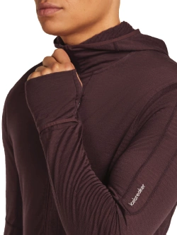 Bluza termoaktywna z kapturem Icebreaker Merino Blend 200 RealFleece Descender LS Zip Hoodie bordowa