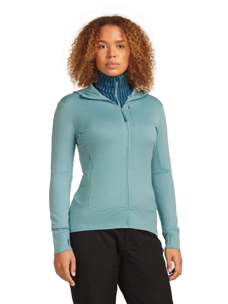 Bluza termoaktywna damska z zamkiem i kapturem Icebreaker Merino 260 Quantum pudrowo jasnoniebieska