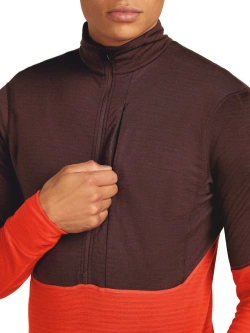 Bluza termoaktywna z zamkiem 1/2 Icebreaker Merino Blend 200 RealFleece Descender LS Half Zip szara-czerwona
