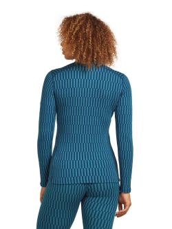 Koszulka termiczna damska z długim rękawem Icebreaker Merino 260 Tech Vertex LS Half Zip Snow Grid AOP z półzamkiem niebieska