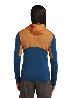 Bluza termoaktywna z kapturem Icebreaker Merino Blend 200 RealFleece Descender LS Zip Hoodie niebiesko-pomarańczowa