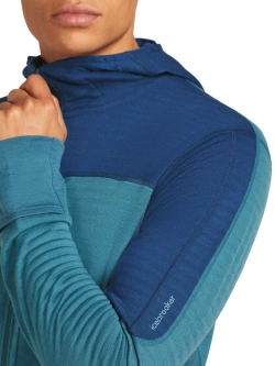 Bluza termoaktywna z kapturem Icebreaker Merino Blend 300 RealFleece Descender LS Zip Hoodie niebieska