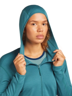 Bluza termoaktywna damska z kapturem Icebreaker Merino 360 RealFleece Elemental LS Zip Hoodie niebieska
