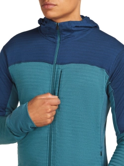 Bluza termoaktywna z kapturem Icebreaker Merino Blend 300 RealFleece Descender LS Zip Hoodie niebieska