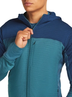 Bluza termoaktywna z kapturem Icebreaker Merino Blend 300 RealFleece Descender LS Zip Hoodie niebieska