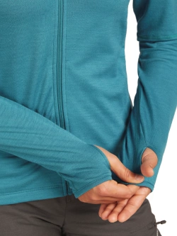 Bluza termoaktywna damska z kapturem Icebreaker Merino 360 RealFleece Elemental LS Zip Hoodie niebieska