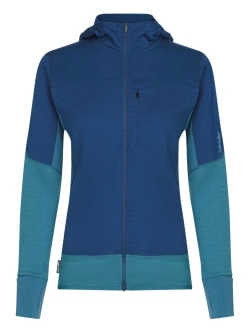 Bluza termoaktywna damska z kapturem Icebreaker Merino Blend 300 RealFleece Descender LS Zip Hoodie niebieska