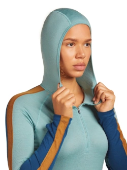 Koszulka termiczna damska z kapturem Icebreaker Merino 200 Oasis+ LS Half Zip Hoodie niebiesko-pomarańczowa