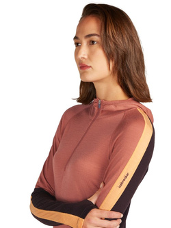 Koszulka termoaktywna damska z długim rękawem i kapturem Icebreaker 200 Sonebula z zamkiem do połowy, pomarańczowo-brązowa