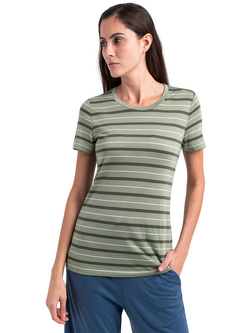 Koszulka damska Icebreaker Wave SS Tee Stripe zielona