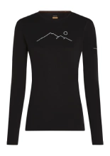 Koszulka termiczna damska z długim rękawem Icebreaker Merino 200 Oasis LS Crewe Rainer Ridge czarno-biała