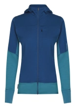 Bluza termoaktywna damska z kapturem Icebreaker Merino Blend 300 RealFleece Descender LS Zip Hoodie niebieska