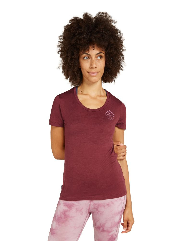 Koszulka termoaktywna damska Icebreaker 150 Tech Lite III SS Scoop Tee Logo Reflections bordowa