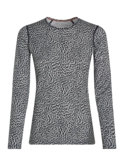 Koszulka termiczna damska z długim rękawem Icebreaker Merino 200 Oasis LS Crewe Flock Forms AOP granatowo-biała