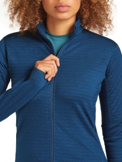 Bluza termoaktywna damska z zamkiem Icebreaker Merino Blend 300 RealFleece Descender LS Zip ciemnoniebieska
