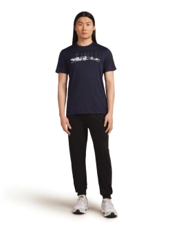 Koszulka termoaktywna z krótkim rękawem Icebreaker Merino 150 Tech Lite SS Tee The Peaks granatowa