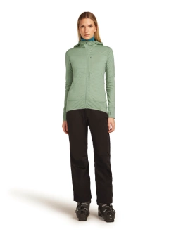 Bluza termoaktywna damska z kapturem Icebreaker Merino Blend 300 RealFleece Descender LS Zip Hoodie jasnozielona