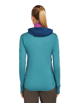 Bluza termoaktywna damska z kapturem Icebreaker Merino Blend 300 RealFleece Descender LS Zip Hoodie niebieska