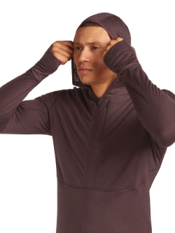Bluza termoaktywna z kapturem Icebreaker Merino Blend 200 RealFleece Descender LS Zip Hoodie bordowa