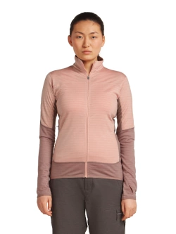 Bluza termoaktywna damska z zamkiem Icebreaker Merino Blend 300 RealFleece Descender LS Zip różowa