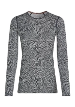 Koszulka termiczna damska z długim rękawem Icebreaker Merino 200 Oasis LS Crewe Flock Forms AOP granatowo-biała