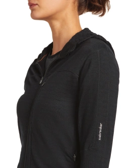 Bluza termoaktywna damska z kapturem Icebreaker Merino Blend 300 RealFleece Descender LS Zip Hoodie czarna