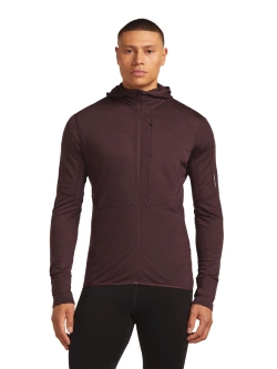 Bluza termoaktywna z kapturem Icebreaker Merino Blend 200 RealFleece Descender LS Zip Hoodie bordowa
