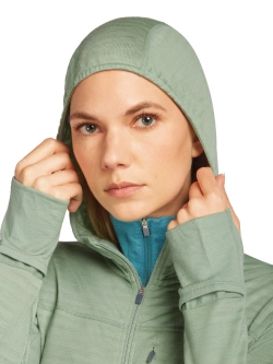 Bluza termoaktywna damska z kapturem Icebreaker Merino Blend 300 RealFleece Descender LS Zip Hoodie jasnozielona