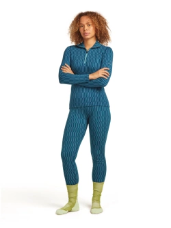 Koszulka termiczna damska z długim rękawem Icebreaker Merino 260 Tech Vertex LS Half Zip Snow Grid AOP z półzamkiem niebieska